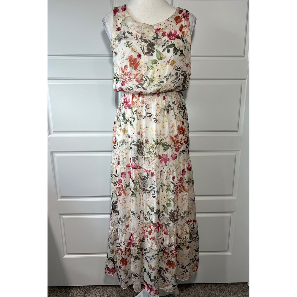 Lara‎ G. Floral Maxi Dress Made in Italy Viscose Silk Sleeveless Size S